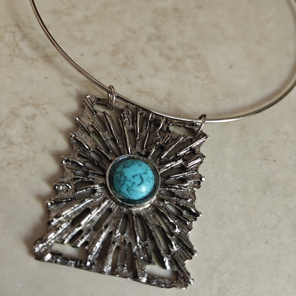 Vintage Silver and Turquoise Modernist Pendant Necklace - Picture 10 of 10